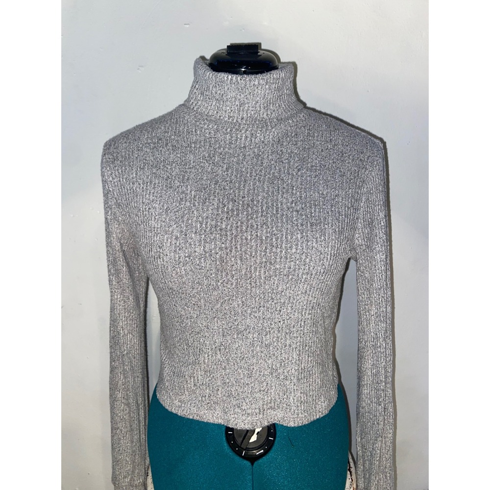 Garage Heather Grey Ribbed Turtleneck Cropped Sweater Minimalist Quiet Luxury